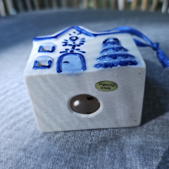 Ceramic House Ornament with Blue Accents - Picture 6 of 6